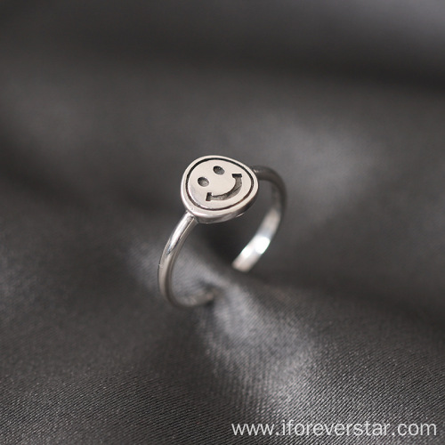 Women 925 Sterling Cute Rings Smiley Face ring